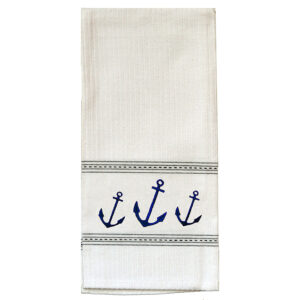 Navy Anchors Premium Embroidered Kitchen Towels.Min 12.