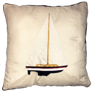 Sailboat Embroidered Linen Weave Pillow Min 2