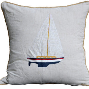 Sailboat Embroidered Linen Weave Pillow Min 2