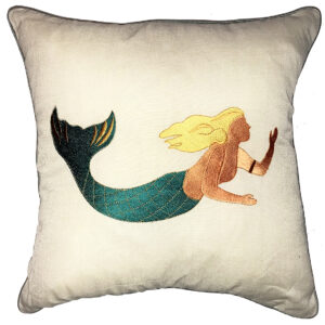 Mermaid Embroidered Linen Weave Pillow Min 2