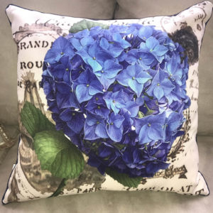 Hydrangea Pillow 18×18. Outdoor Fabric. Min 2