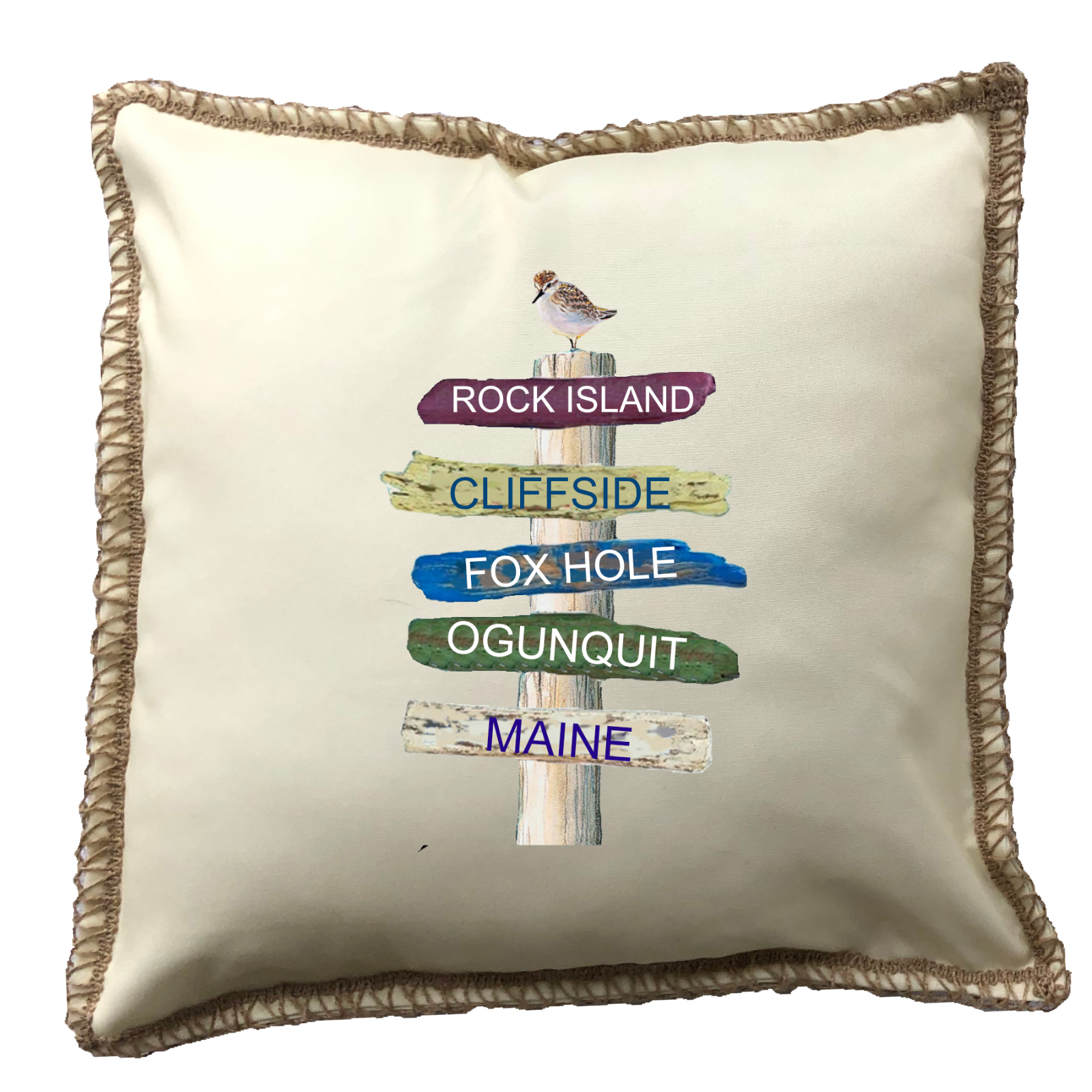 Custom 5 Name Harbor Signs. New Burlap Lace Trim Linen Weave Pillows Trim. 18" x 18" - Image 4