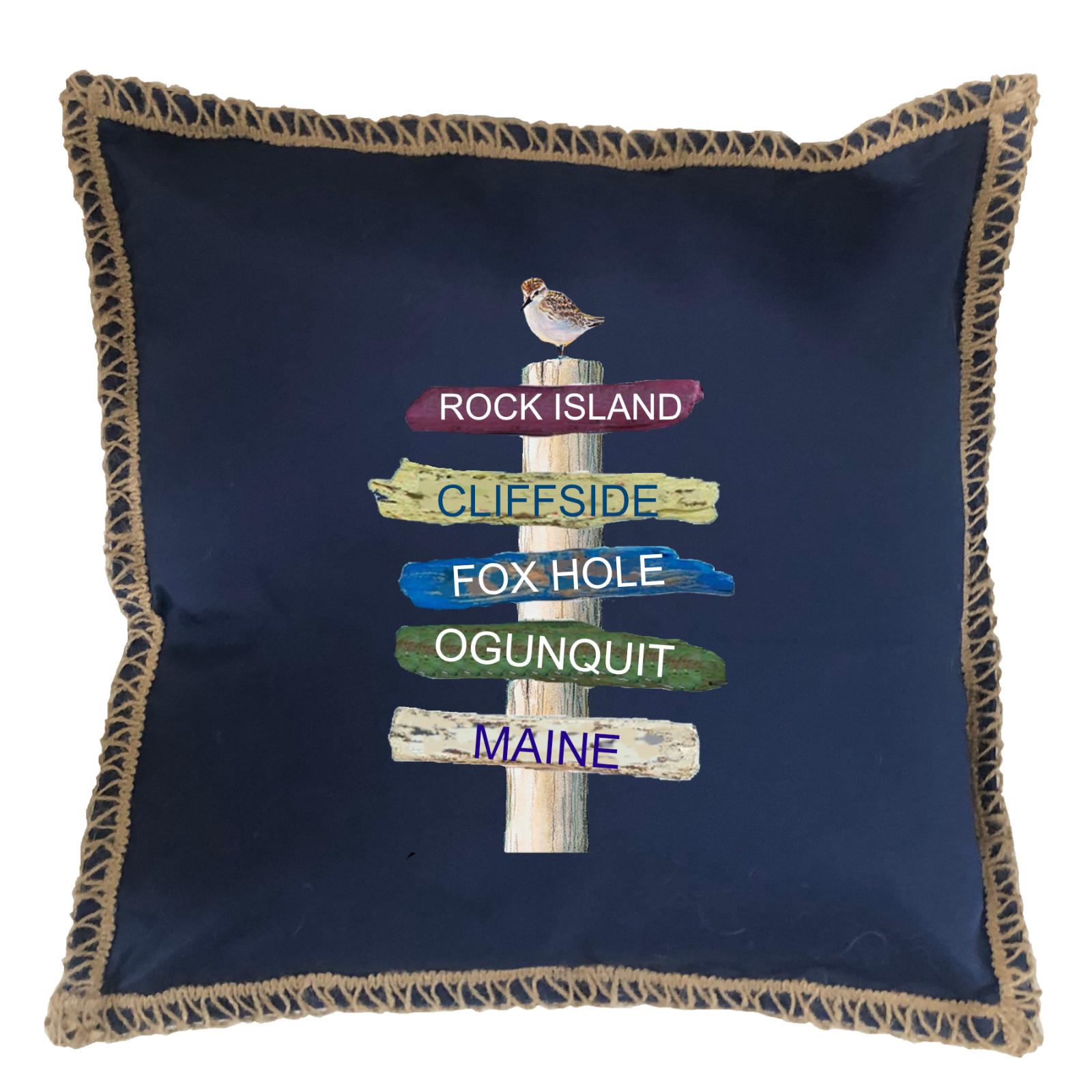 Custom 5 Name Harbor Signs. New Burlap Lace Trim Linen Weave Pillows Trim. 18" x 18" - Image 5