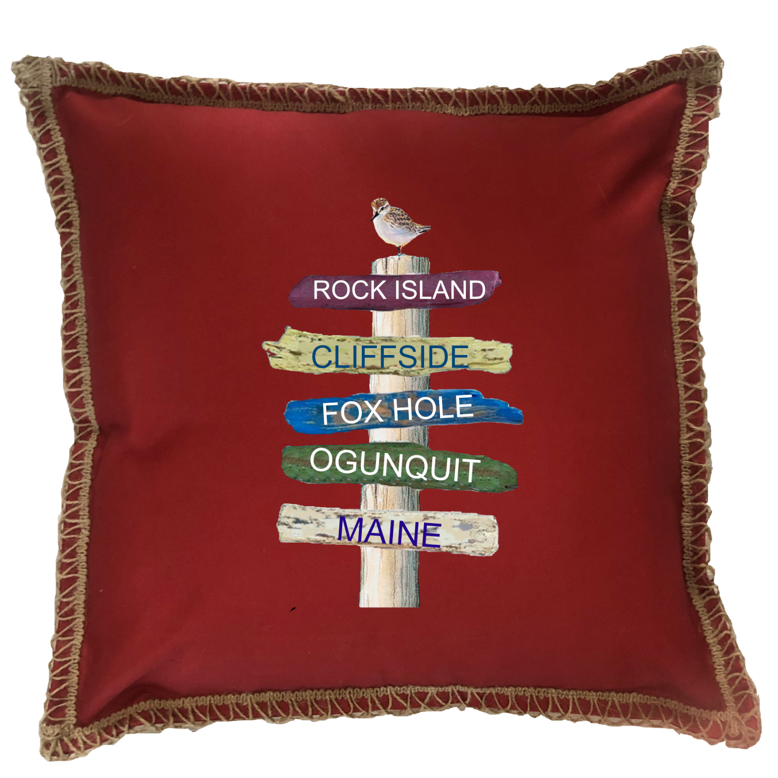 Custom 5 Name Harbor Signs. New Burlap Lace Trim Linen Weave Pillows Trim. 18" x 18" - Image 6