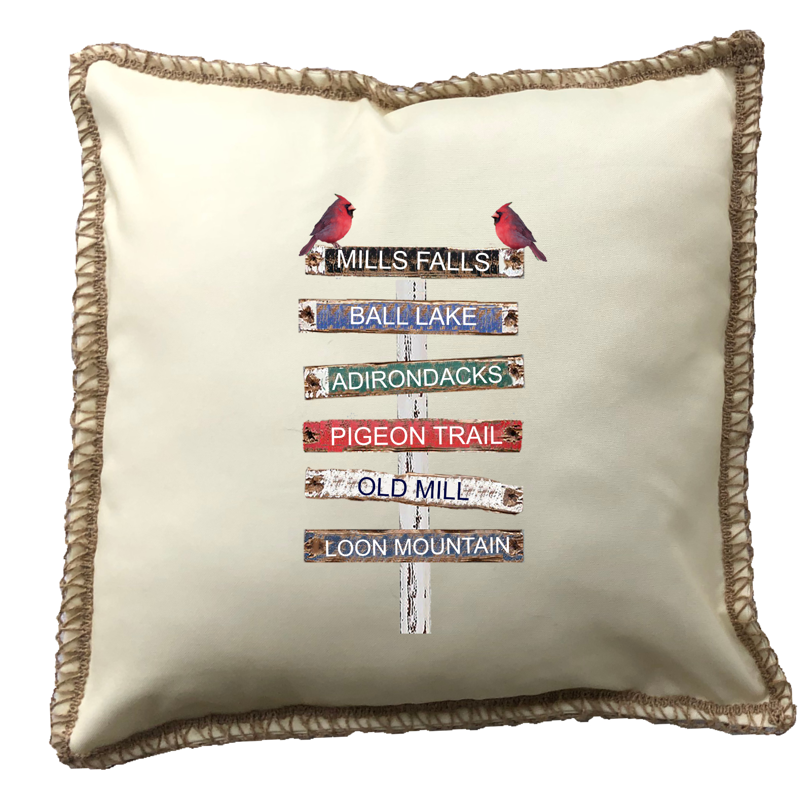 Custom 6 Name Lake Signs. New Burlap Lace Trim Linen Weave Pillows Trim. 18" x 18" - Image 4