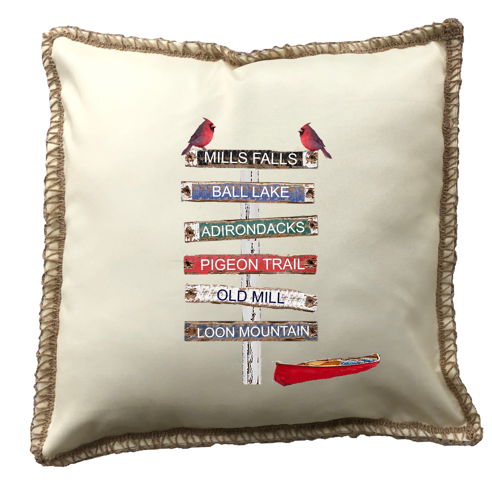 Custom 6 Name Lake Signs. New Burlap Lace Trim Linen Weave Pillows Trim. 18" x 18" - Image 5
