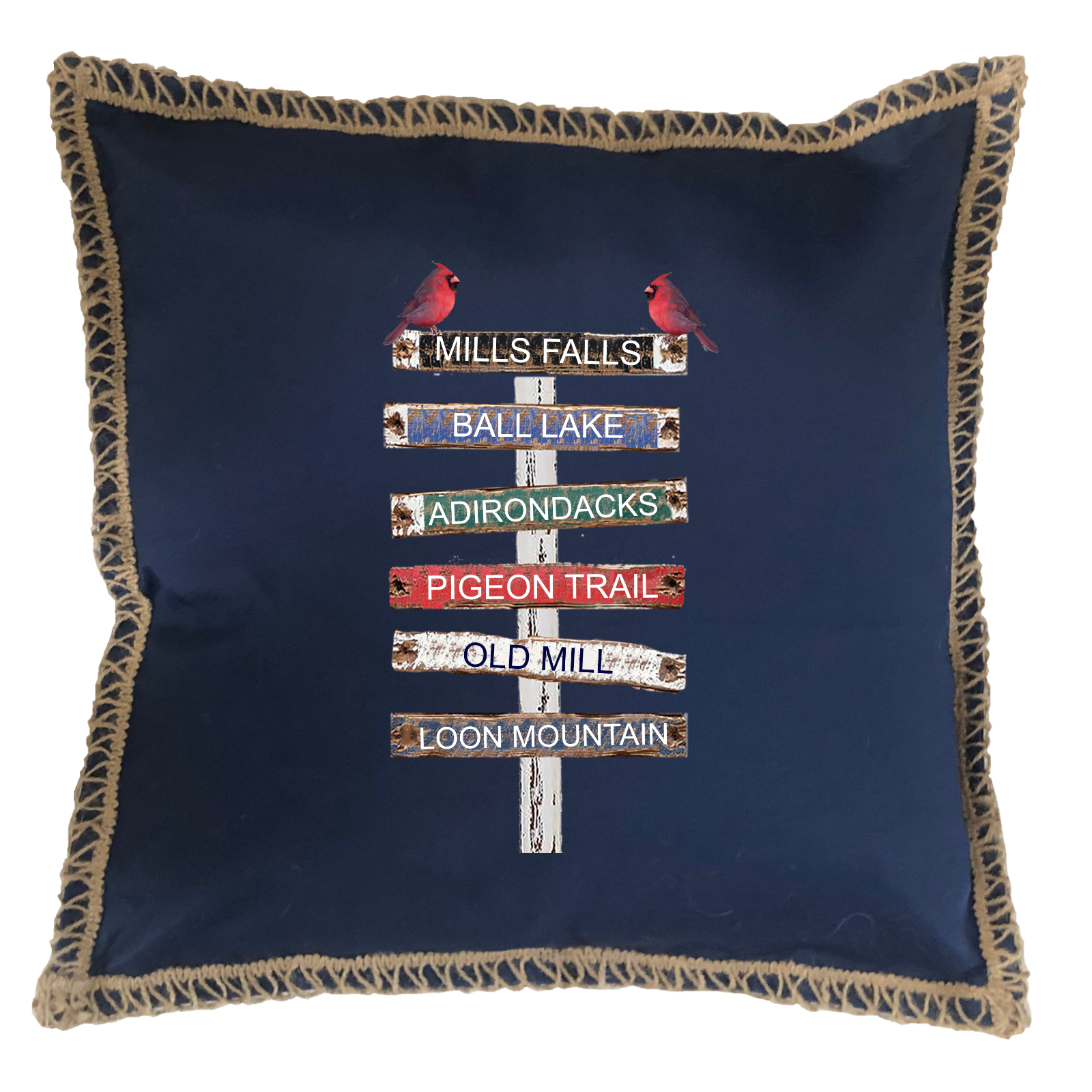 Custom 6 Name Lake Signs. New Burlap Lace Trim Linen Weave Pillows Trim. 18" x 18" - Image 6