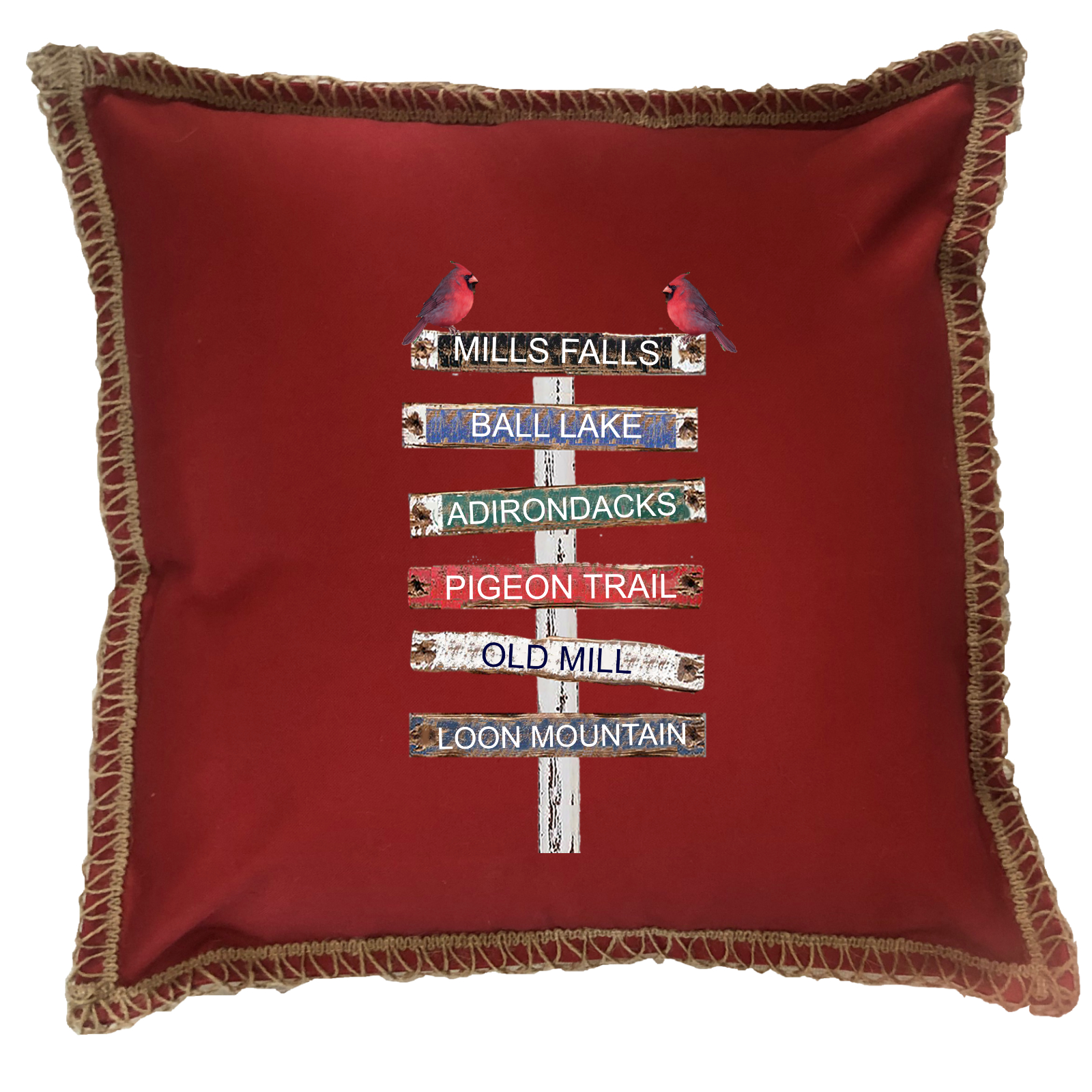Custom 6 Name Lake Signs. New Burlap Lace Trim Linen Weave Pillows Trim. 18" x 18" - Image 7