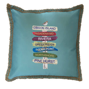 Custom 7 Name Driftwood Signs. New Burlap Lace Trim Linen Weave Pillows Trim. 18″ x 18″