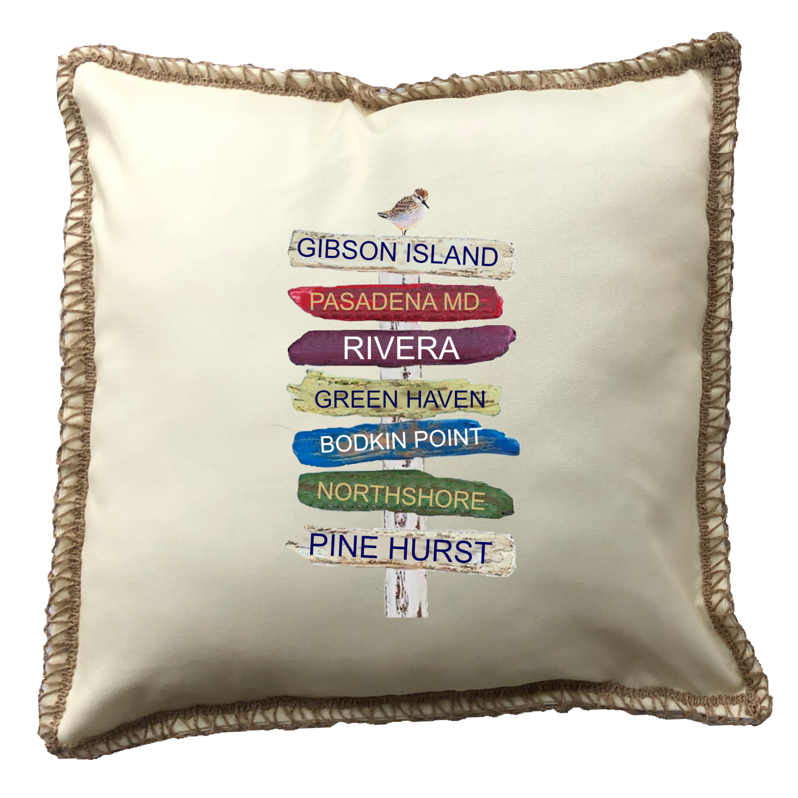 Custom 7 Name Driftwood Signs. New Burlap Lace Trim Linen Weave Pillows Trim. 18" x 18" - Image 4