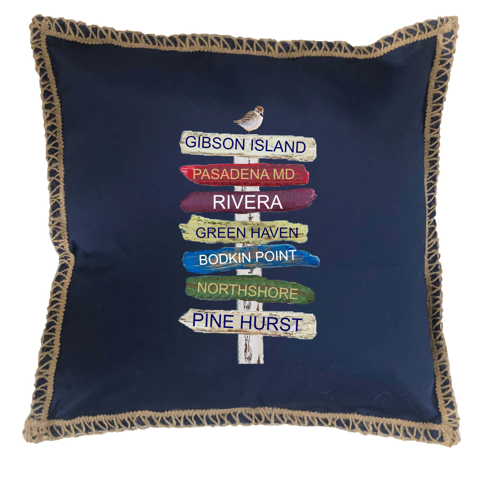 Custom 7 Name Driftwood Signs. New Burlap Lace Trim Linen Weave Pillows Trim. 18" x 18" - Image 2