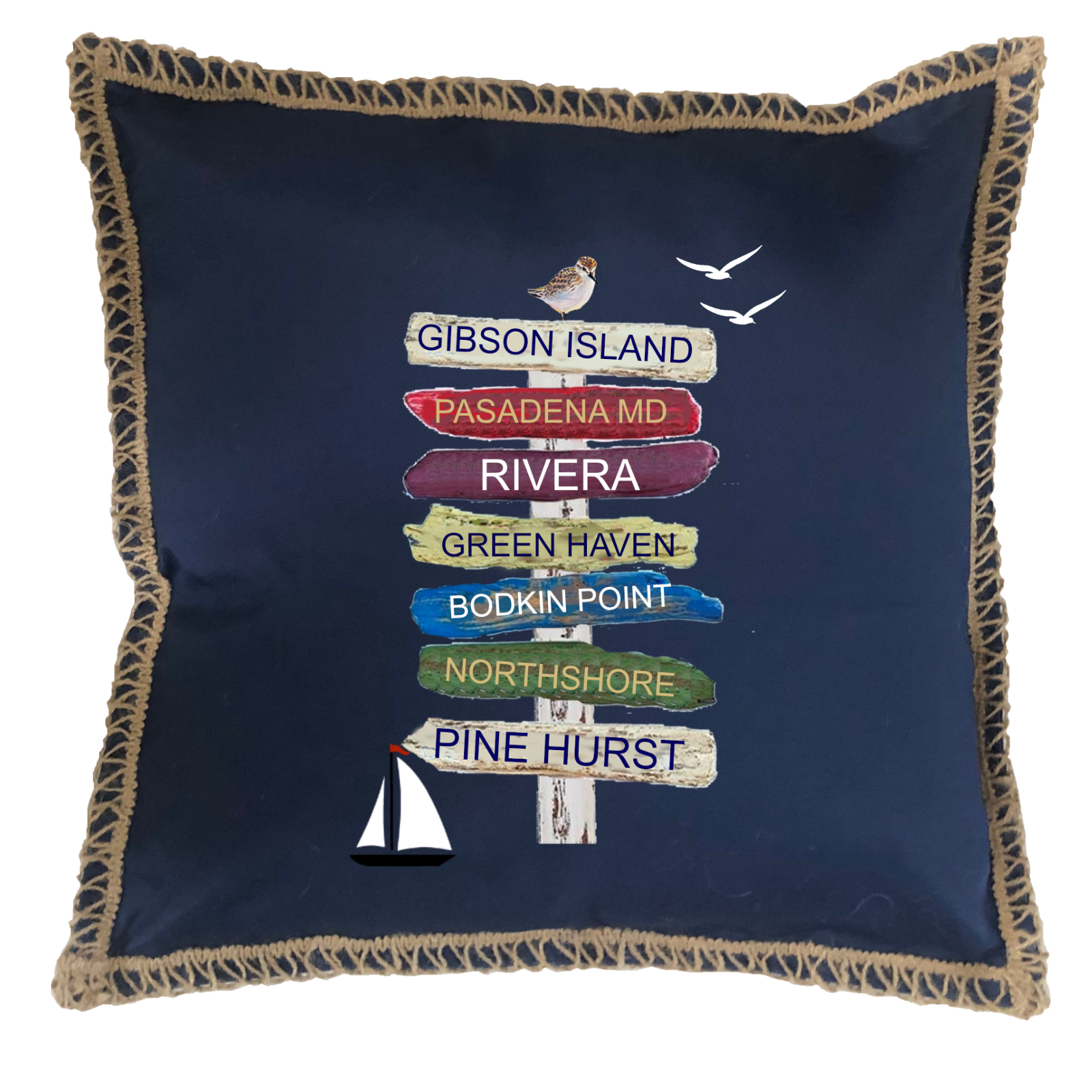 Custom 7 Name Driftwood Signs. New Burlap Lace Trim Linen Weave Pillows Trim. 18" x 18" - Image 6
