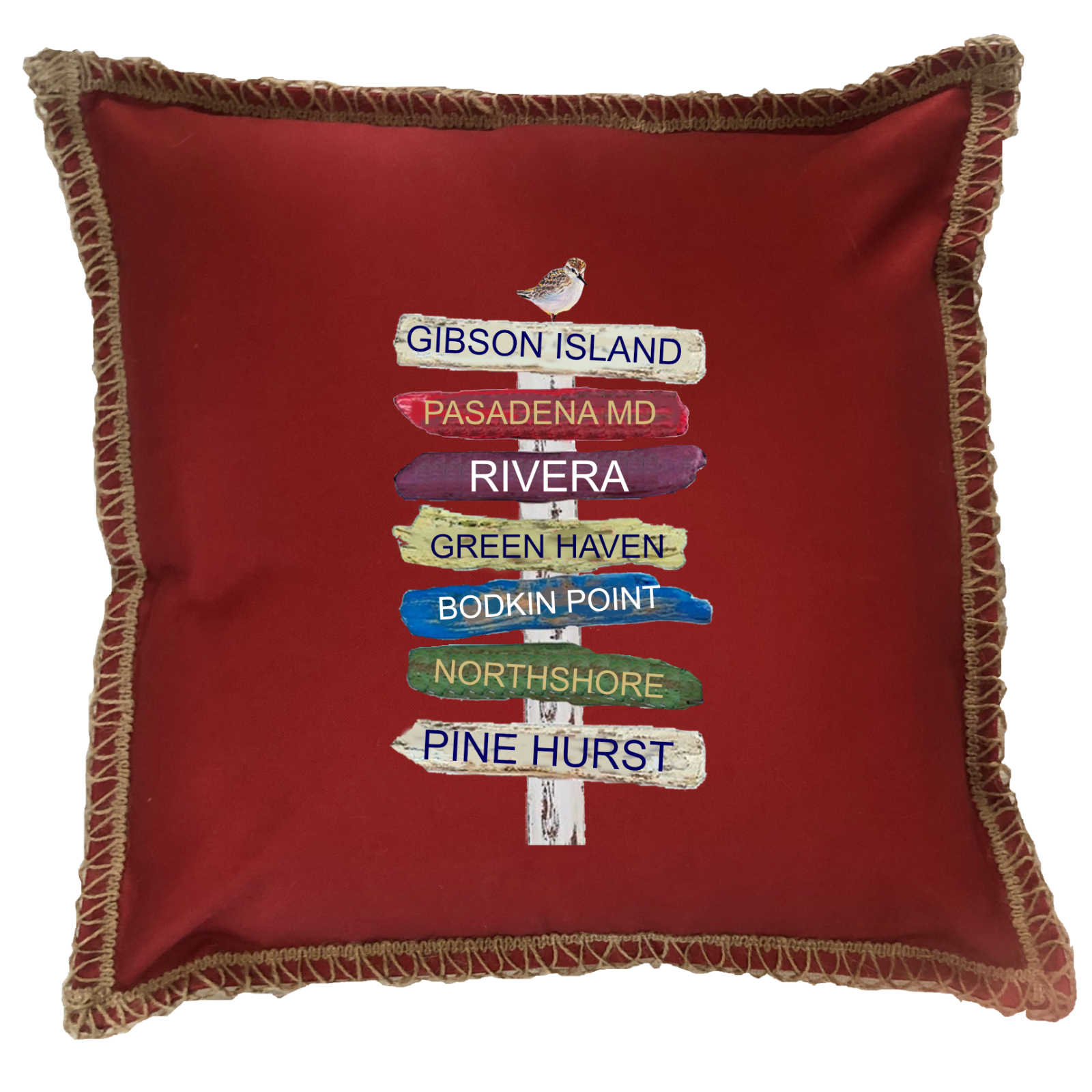 Custom 7 Name Driftwood Signs. New Burlap Lace Trim Linen Weave Pillows Trim. 18" x 18" - Image 7
