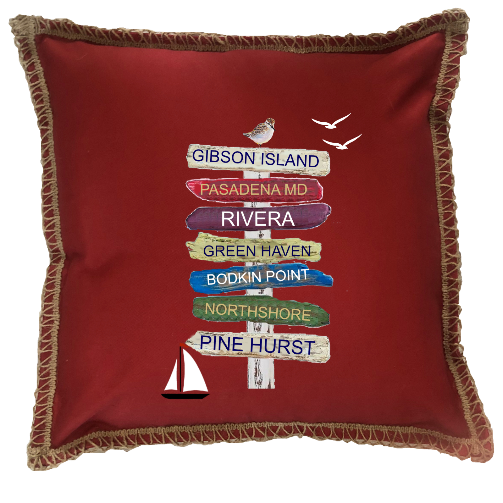 Custom 7 Name Driftwood Signs. New Burlap Lace Trim Linen Weave Pillows Trim. 18" x 18" - Image 8