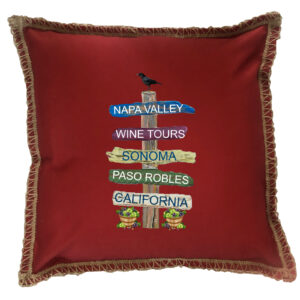 Custom 5 Name Wine Signs. New Burlap Lace Trim Linen Weave Pillows Trim. 18″ x 18″