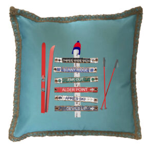 Custom 6 Name Ski Signs. New Burlap Lace Trim Linen Weave Pillows Trim. 18″ x 18″