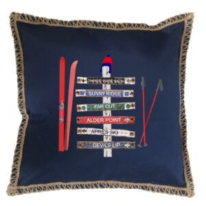 Custom 6 Name Ski Signs. New Burlap Lace Trim Linen Weave Pillows Trim. 18″ x 18″