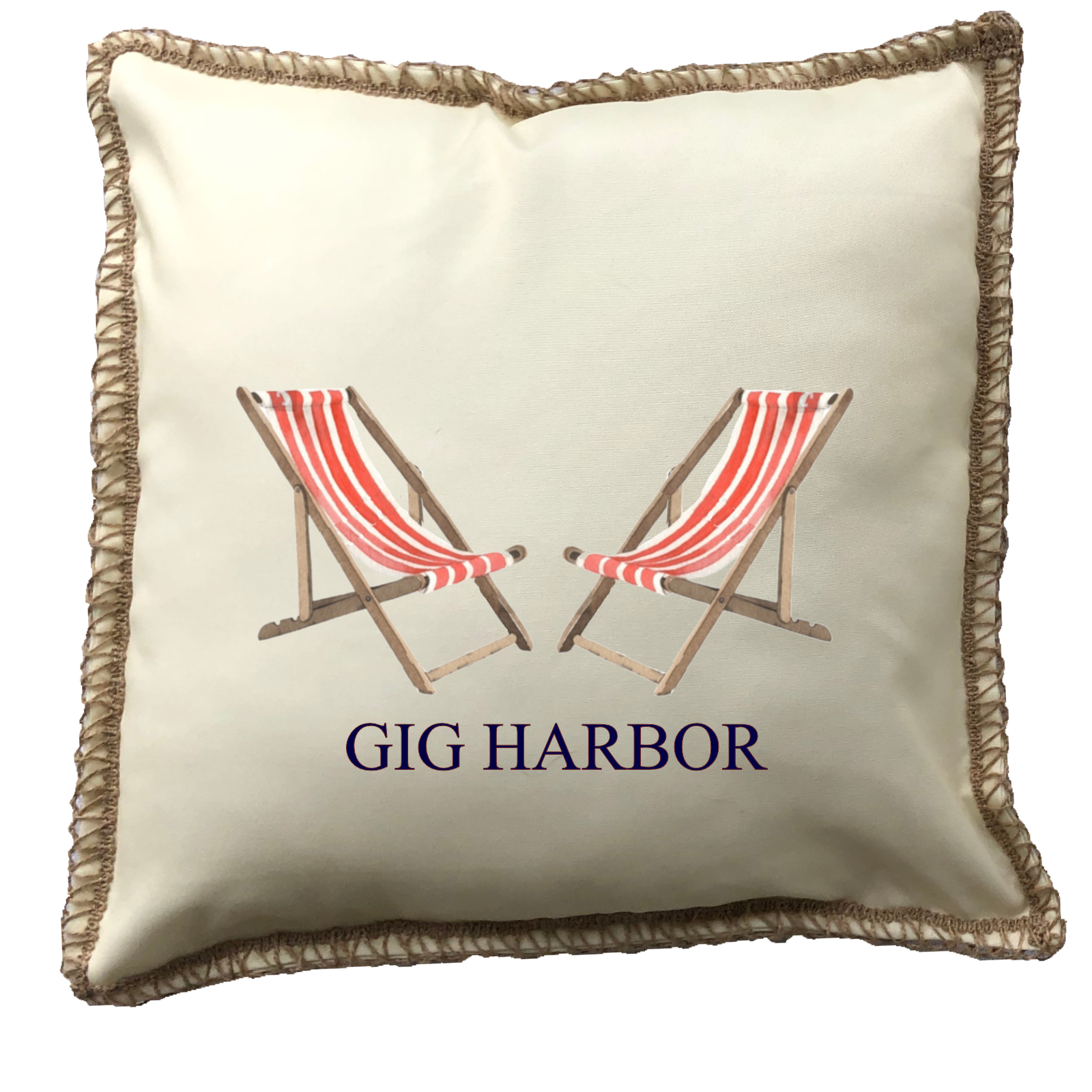 Custom Beach Chairs New Burlap Lace Trim Linen Weave Pillows Trim. 18" x 18" - Image 3