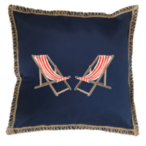 Beach Chairs Burlap Lace Trim Linen Weave Pillows Trim. 18″ x 18″