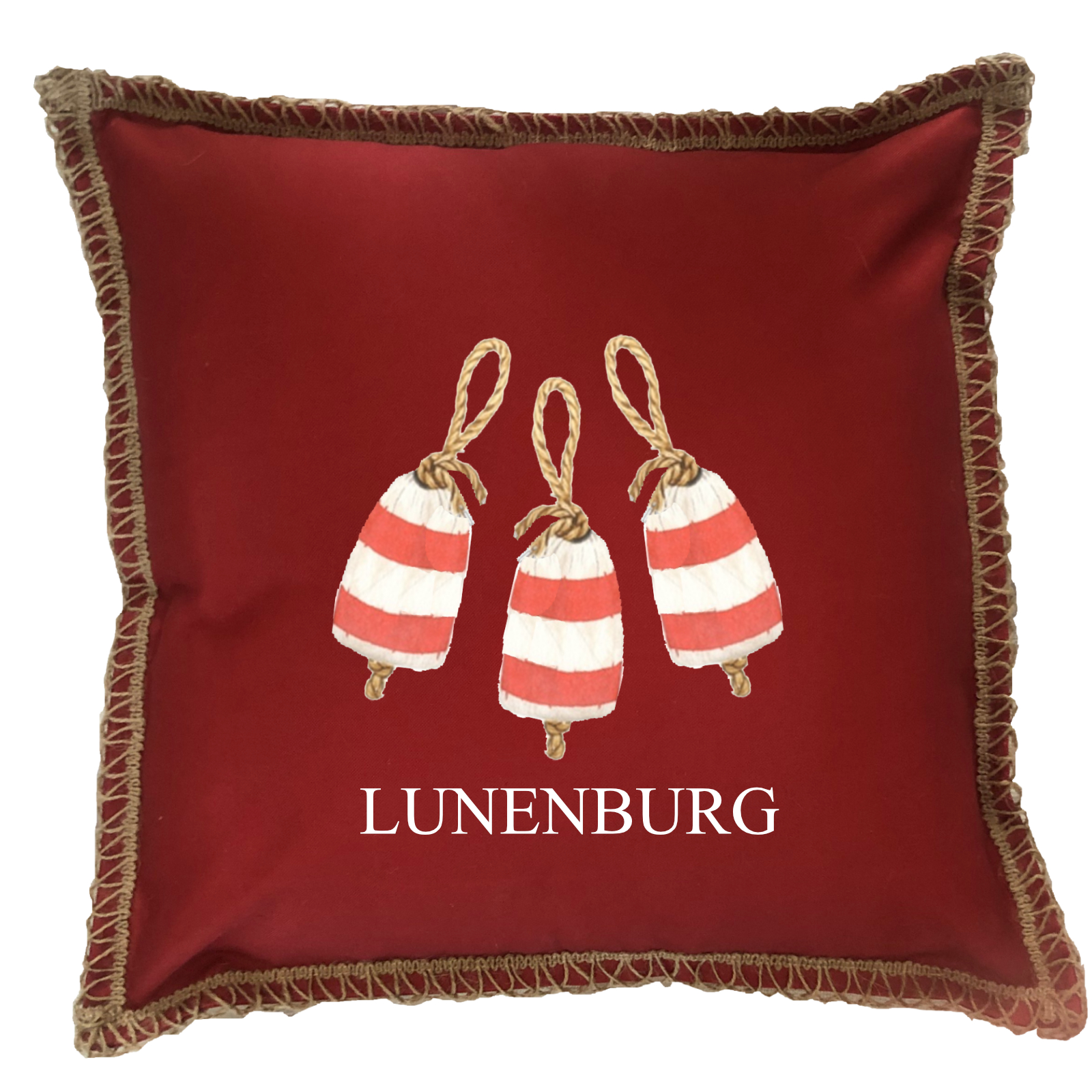 Buoys Custom Name Burlap Lace Trim Linen Weave Pillows Trim. 18" x 18" - Image 4