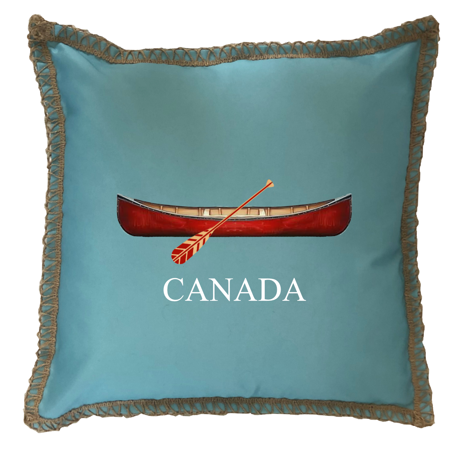"Canada" Red Canoe Burlap Lace Trim Linen Weave Pillows Trim. 18" x 18 - Image 3