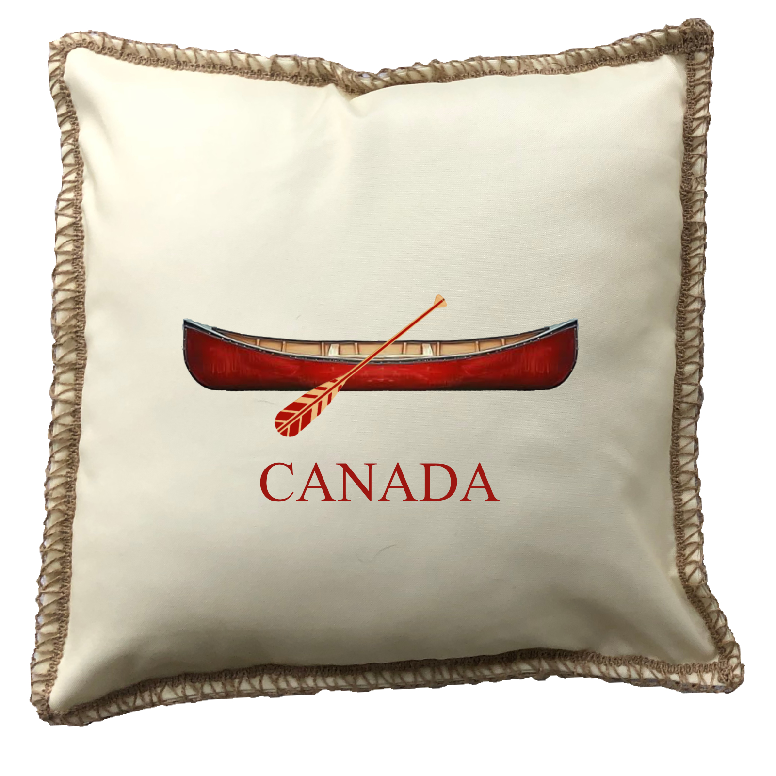 "Canada" Red Canoe Burlap Lace Trim Linen Weave Pillows Trim. 18" x 18 - Image 4