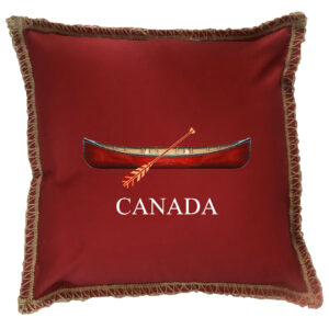 “Canada” Red Canoe Burlap Lace Trim Linen Weave Pillows Trim. 18″ x 18