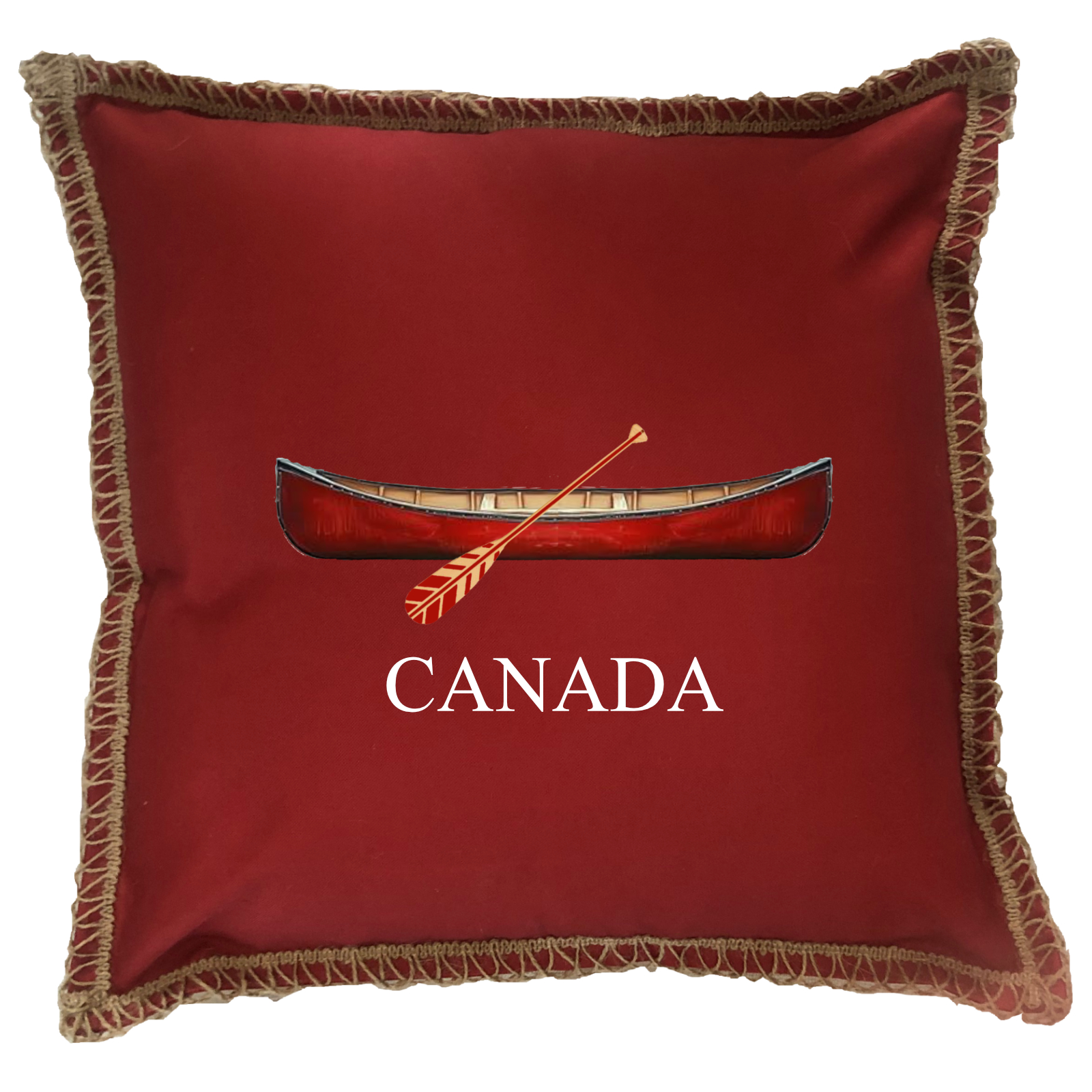 "Canada" Red Canoe Burlap Lace Trim Linen Weave Pillows Trim. 18" x 18 - Image 2