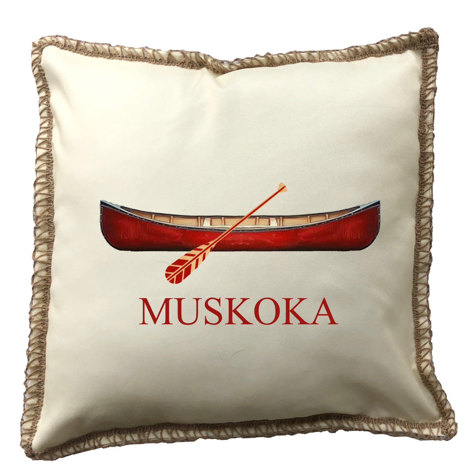 Red Canoe Custom Name Burlap Lace Trim Linen Weave Pillows Trim. 18" x 18" - Image 3