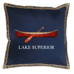 Red Canoe Custom Name Burlap Lace Trim Linen Weave Pillows Trim. 18″ x 18″