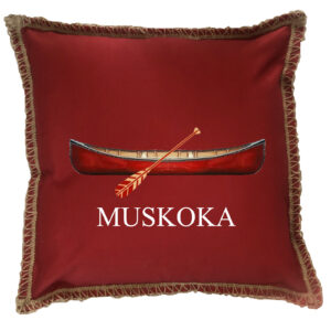 Red Canoe Custom Name Burlap Lace Trim Linen Weave Pillows Trim. 18″ x 18″