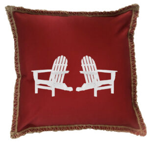 Red & Green Cottage Chair. New Burlap Lace Trim Linen Weave Pillows Trim. 18″ x 18″