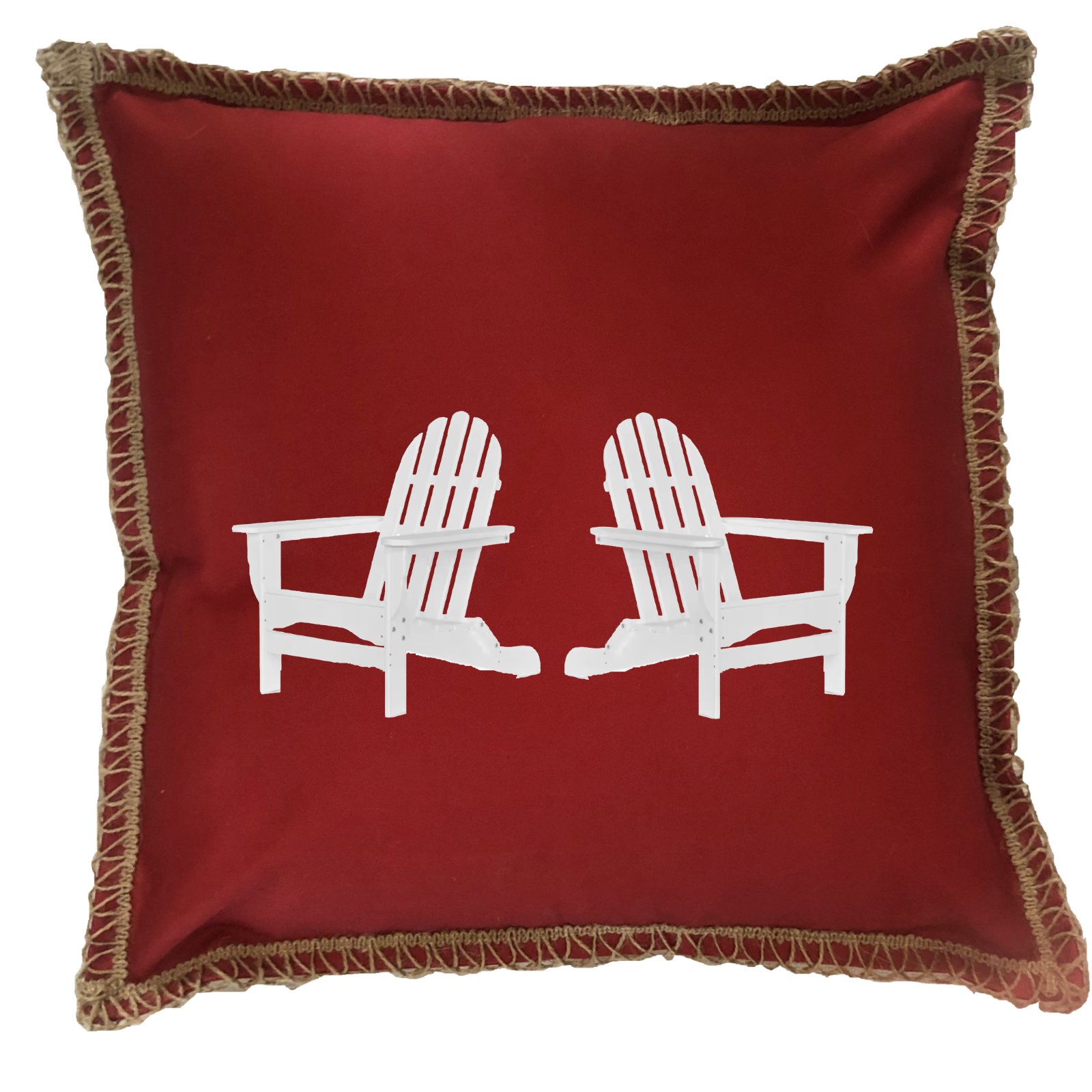 Red & Green Cottage Chair. New Burlap Lace Trim Linen Weave Pillows Trim. 18" x 18" - Image 2