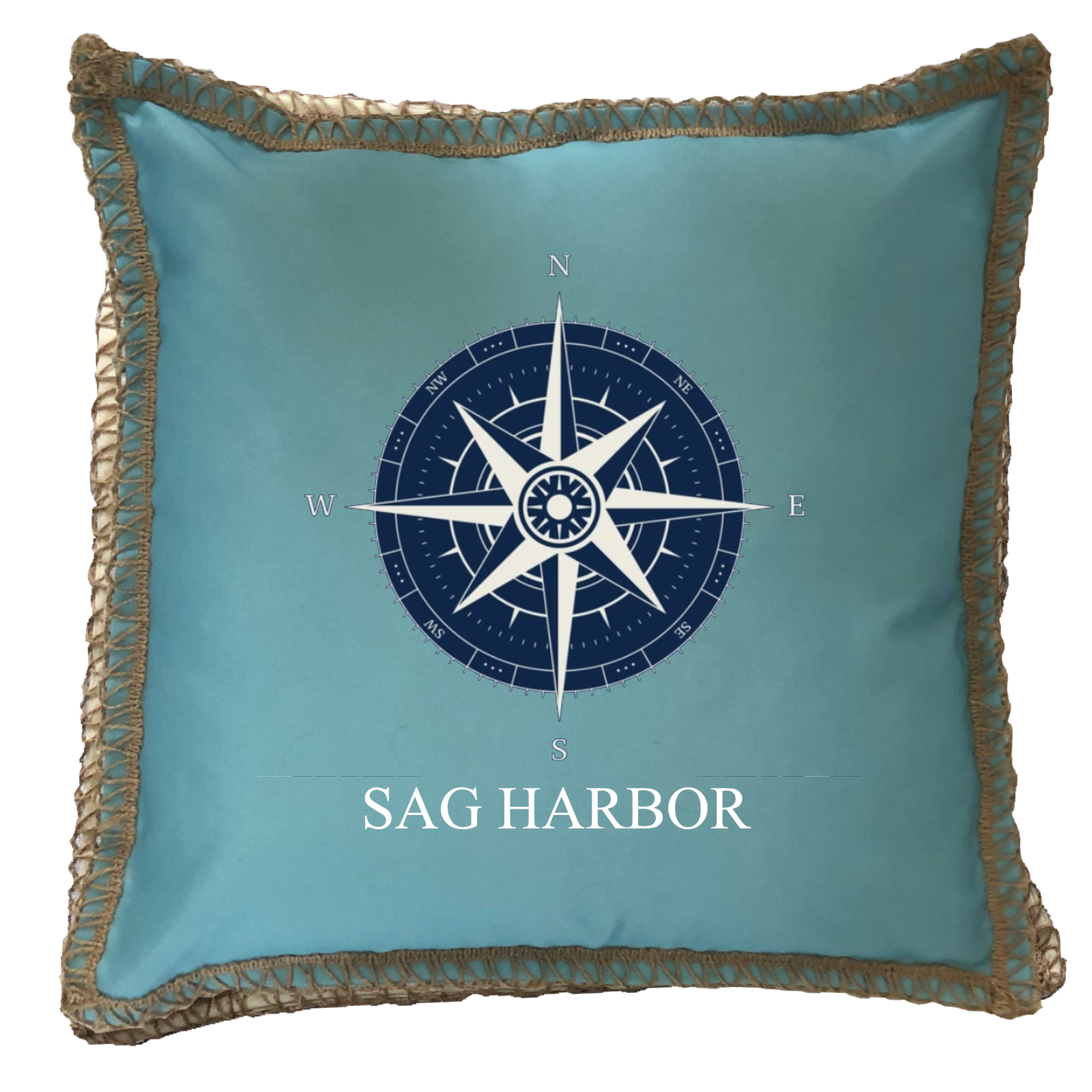 Compass Custom Name Burlap Lace Trim Linen Weave Pillows Trim. 18" x 18" - Image 4