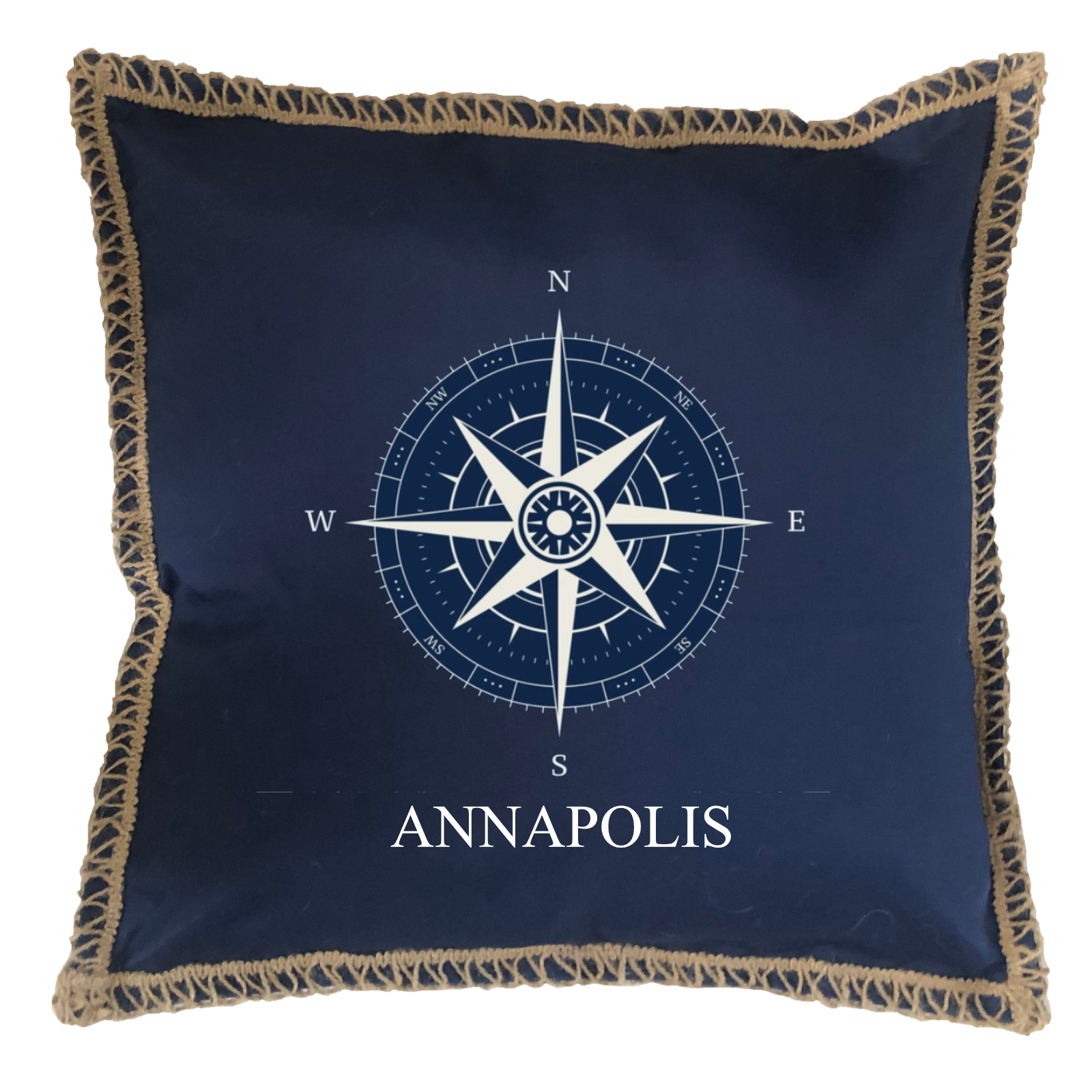 Compass Custom Name Burlap Lace Trim Linen Weave Pillows Trim. 18" x 18" - Image 2
