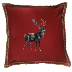 Deer Burlap Lace Trim Linen Weave Pillows Trim. 18″ x 18″