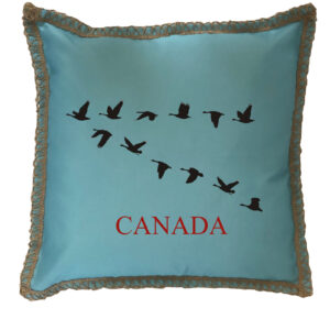 “Canada” Geese Burlap Lace Trim Linen Weave Pillows Trim. 18″ x 18″