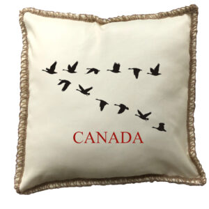 “Canada” Geese Burlap Lace Trim Linen Weave Pillows Trim. 18″ x 18″