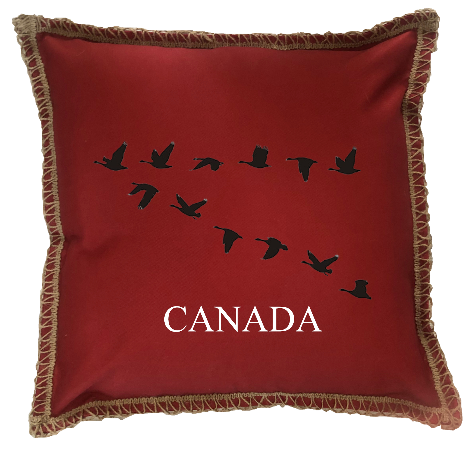 "Canada" Geese Burlap Lace Trim Linen Weave Pillows Trim. 18" x 18" - Image 3