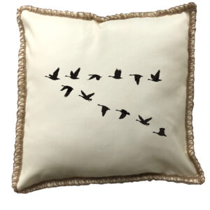 Geese Burlap Lace Trim Linen Weave Pillows Trim. 18″ x 18″