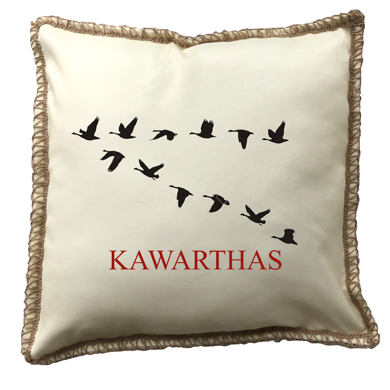 Canada Geese Custom Name Burlap Lace Trim Linen Weave Pillows Trim. 18" x 18" - Image 3