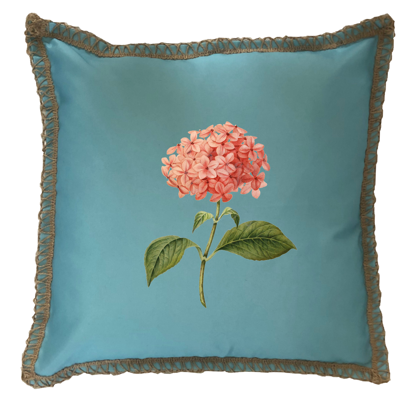 Hydrangea Pink Burlap Lace Trim Linen Weave Pillows Trim. 18" x 18" - Image 2