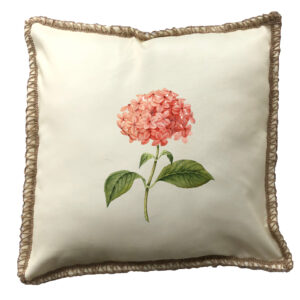 Hydrangea Pink Burlap Lace Trim Linen Weave Pillows Trim. 18″ x 18″