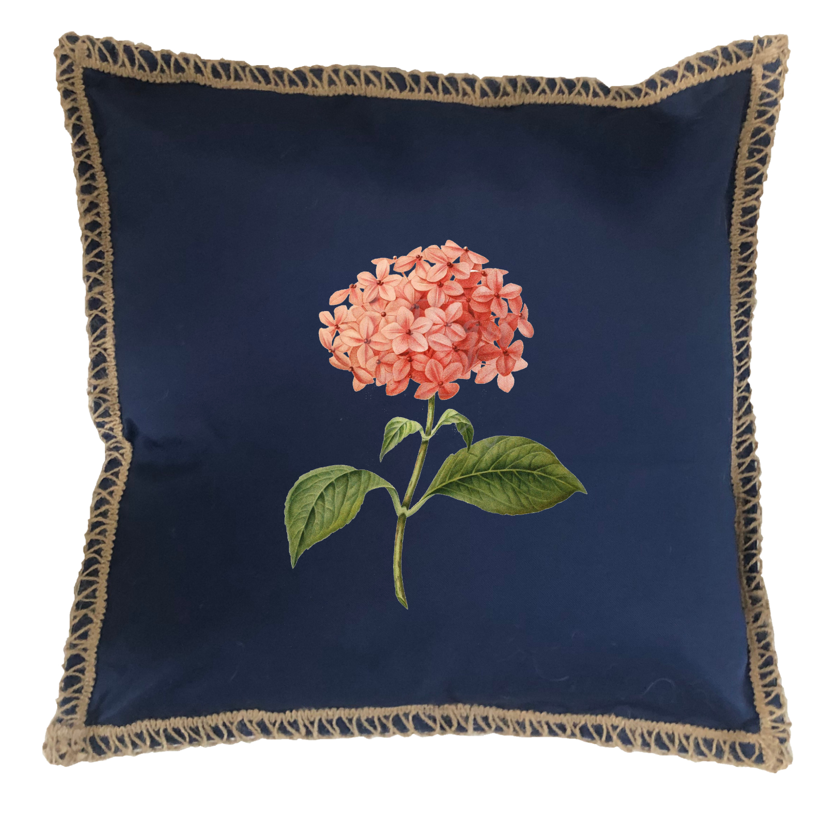 Hydrangea Pink Burlap Lace Trim Linen Weave Pillows Trim. 18" x 18" - Image 3