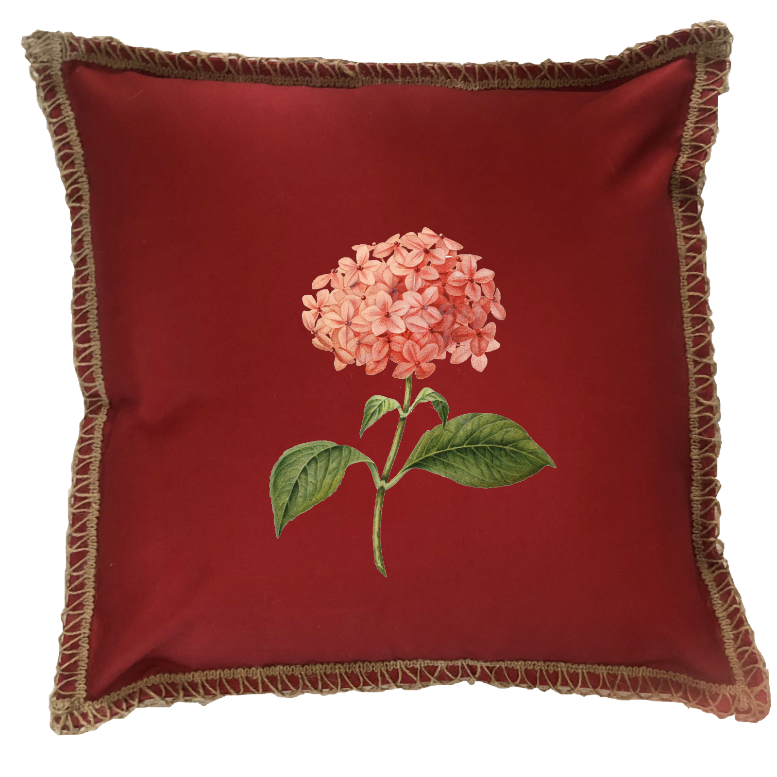 Hydrangea Pink Burlap Lace Trim Linen Weave Pillows Trim. 18" x 18" - Image 4