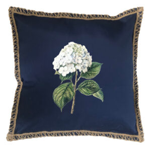 Hydrangea White Burlap Lace Trim Linen Weave Pillows Trim. 18″ x 18″