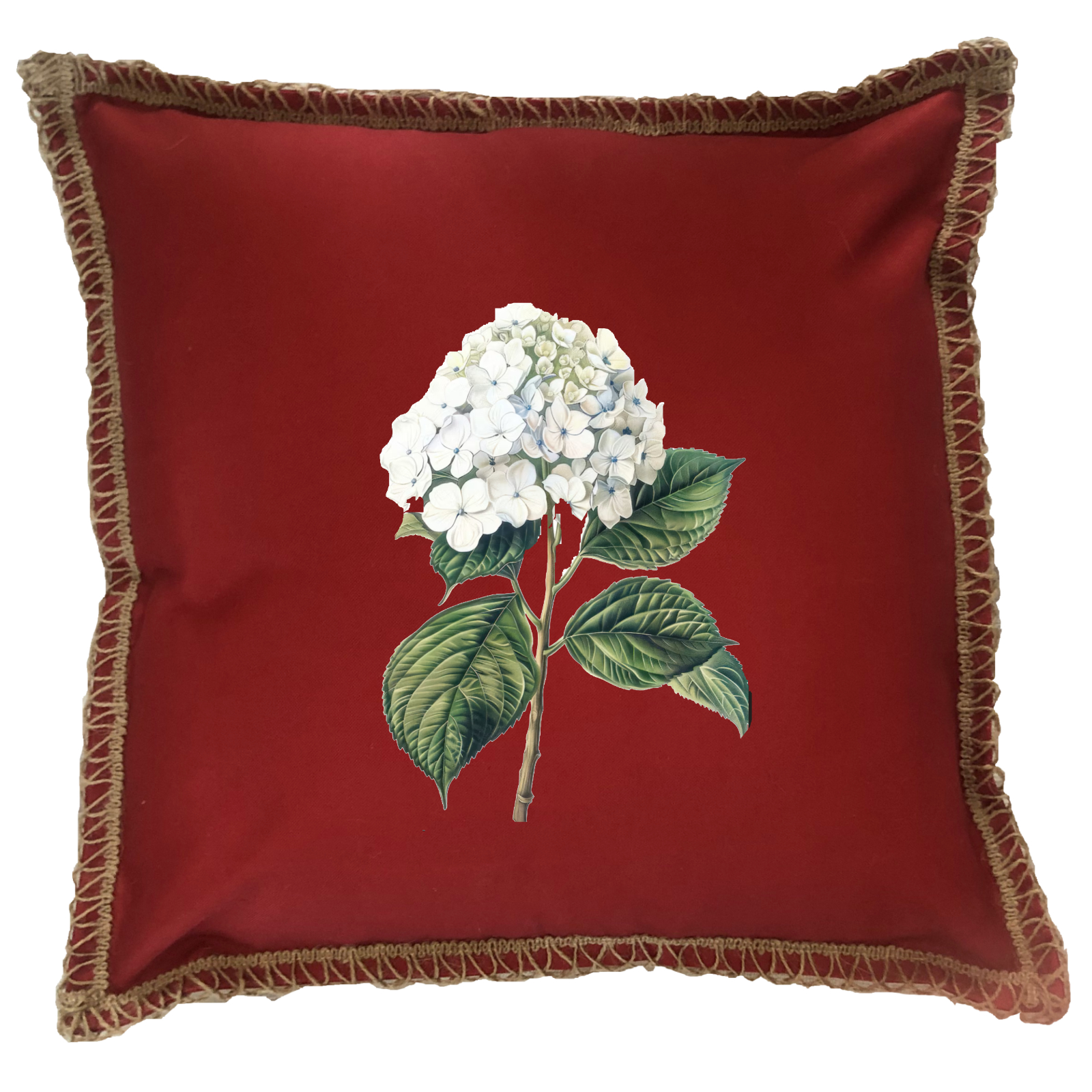 Hydrangea White Burlap Lace Trim Linen Weave Pillows Trim. 18" x 18" - Image 3