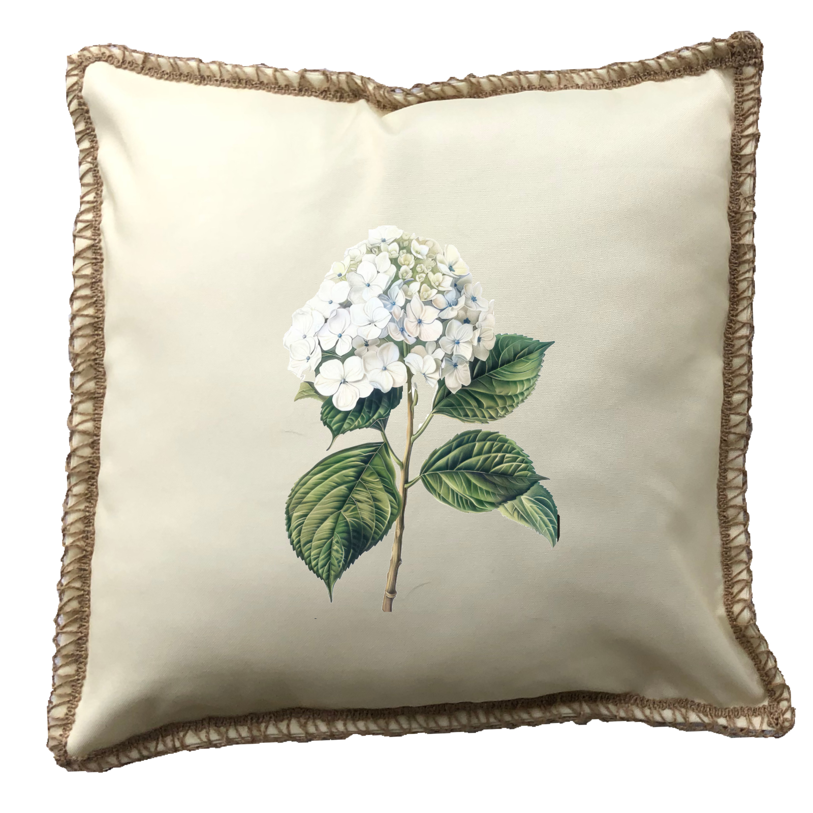 Hydrangea White Burlap Lace Trim Linen Weave Pillows Trim. 18" x 18" - Image 4