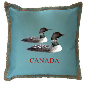 “Canada” Loons  New Burlap Lace Trim Linen Weave Pillows Trim. 18″ x 18