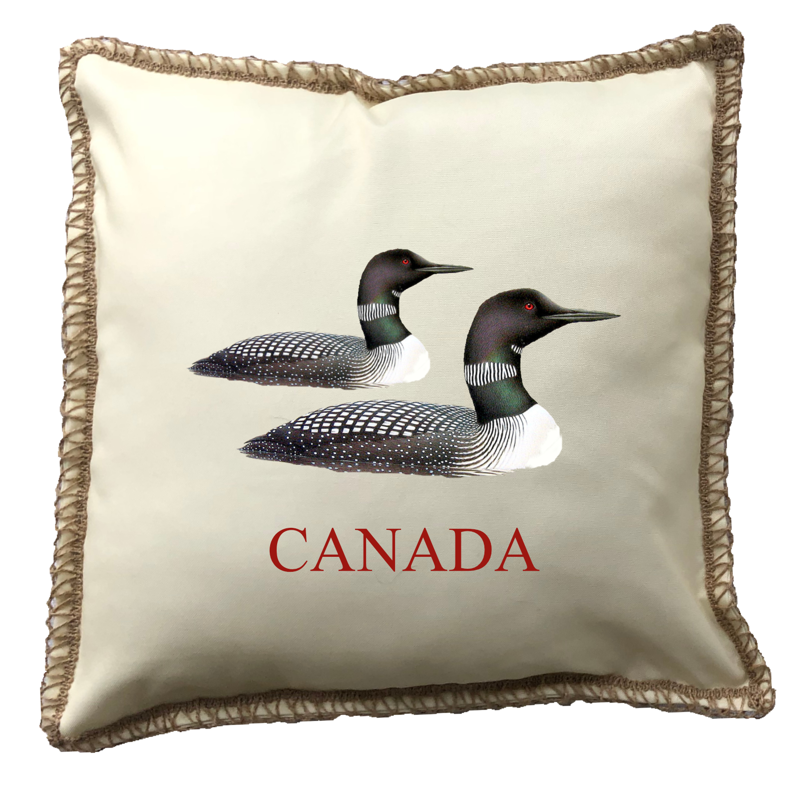 "Canada" Loons New Burlap Lace Trim Linen Weave Pillows Trim. 18" x 18 - Image 3